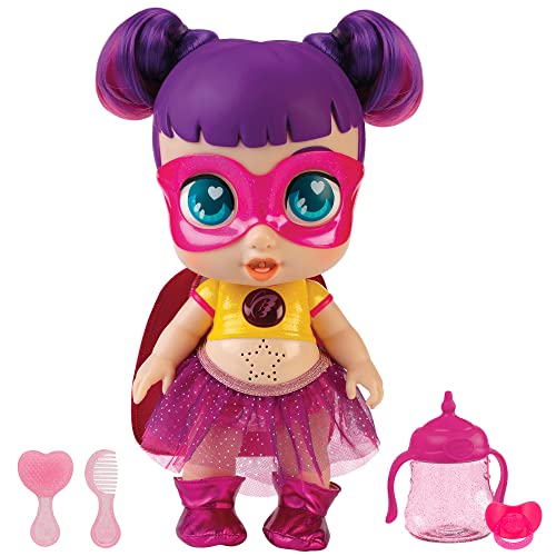 Super Cute - Super Cute Muñeca Superheroína Sisi con biberón, ropa reversible y accesorios Muñeca interactiva con luz y sonidos Muñecas niñas niños 3 años Muñecas bebé recién nacido (85393)