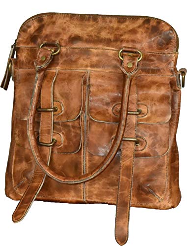 Superior Leather - Bolso de hombro para mujer, de aspecto vintage, de piel marrón genuina, cruzado