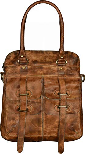 Superior Leather - Bolso de hombro para mujer, de aspecto vintage, de piel marrón genuina, cruzado