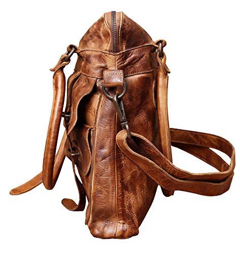 Superior Leather - Bolso de hombro para mujer, de aspecto vintage, de piel marrón genuina, cruzado