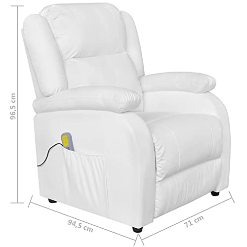 Susany Sillón de Masaje Eléctrico Sillón Masaje Relax Reclinable Respaldo y Reposapiés Regulables para Salón Oficina Piel Sintética Blanca
