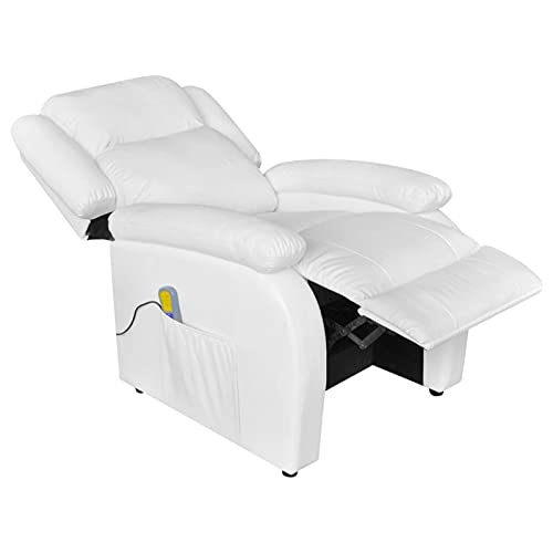 Susany Sillón de Masaje Eléctrico Sillón Masaje Relax Reclinable Respaldo y Reposapiés Regulables para Salón Oficina Piel Sintética Blanca