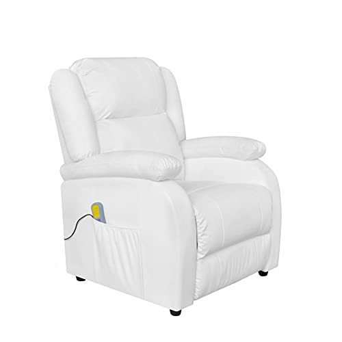 Susany Sillón de Masaje Eléctrico Sillón Masaje Relax Reclinable Respaldo y Reposapiés Regulables para Salón Oficina Piel Sintética Blanca