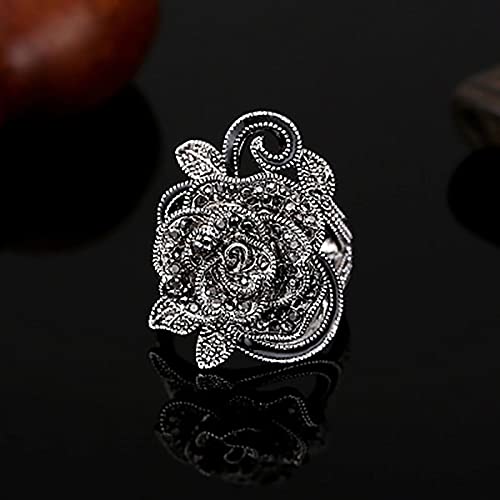 SXZHDZ Anillo de Moda de Anillo Retro de Mujer de Flor Rosa de Aceite de Gota de Diamante Creativo