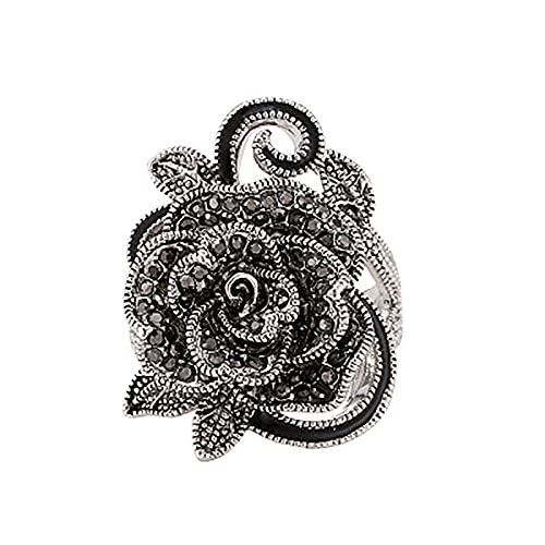 SXZHDZ Anillo de Moda de Anillo Retro de Mujer de Flor Rosa de Aceite de Gota de Diamante Creativo