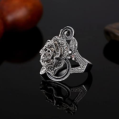 SXZHDZ Anillo de Moda de Anillo Retro de Mujer de Flor Rosa de Aceite de Gota de Diamante Creativo