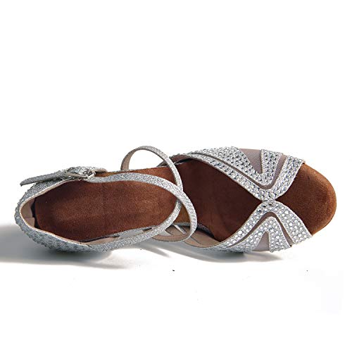 Syrads Zapatos de Baile Latino para Mujer Salsa Tango Bachata Vals con Pedrería Zapatos de Baile de Salón Suela Blanda 1050