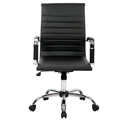 T-LoVendo TLV-SB1 Silla de Oficina Ergonomica Reclinable de Diseño Piel Cuero Sintetico Sillon, Negro, 70 x 54 x 49 cm