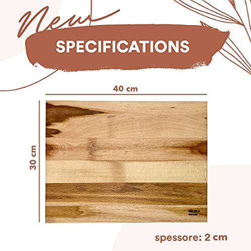 Tabla de cortar profesional de madera grande de cocina – 100% fabricada en Italia en madera de haya rectangular 40 x 30 x 2 cm con acabado al óleo