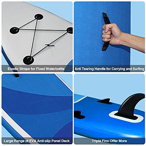 Tabla de surf de remo, hinchable, juego de 320 cm, soporta hasta 200 kg, tabla de surf con accesorios completos, para principiantes y adultos, niños (azul)