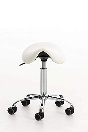 Taburete con Ruedas Reno En Simil Cuero I Taburete De Trabajo Giratorio I Silla De Escritorio Regulable En Altura I Color:, Color:Blanco