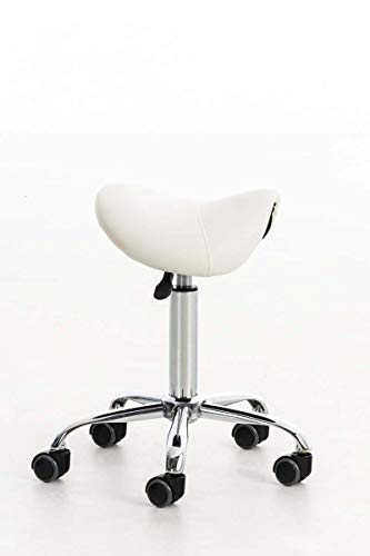 Taburete con Ruedas Reno En Simil Cuero I Taburete De Trabajo Giratorio I Silla De Escritorio Regulable En Altura I Color:, Color:Blanco