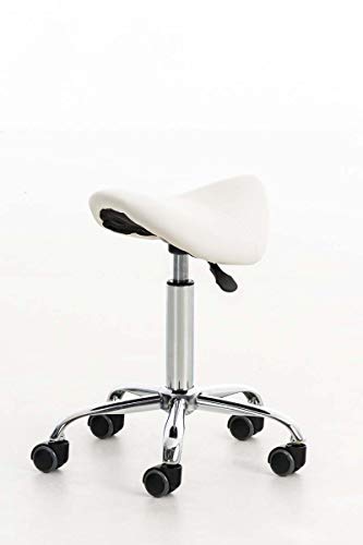 Taburete con Ruedas Reno En Simil Cuero I Taburete De Trabajo Giratorio I Silla De Escritorio Regulable En Altura I Color:, Color:Blanco