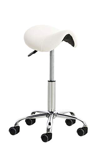 Taburete con Ruedas Reno En Simil Cuero I Taburete De Trabajo Giratorio I Silla De Escritorio Regulable En Altura I Color:, Color:Blanco