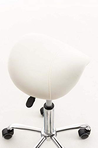 Taburete con Ruedas Reno En Simil Cuero I Taburete De Trabajo Giratorio I Silla De Escritorio Regulable En Altura I Color:, Color:Blanco
