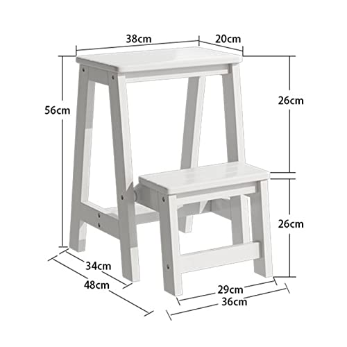 Taburete de 2 pasos Silla de escalera de madera, desplazados de las escaleras taburetes pequeños taburetes de pie Solución antideslizante para la biblioteca de casa Cocina de cocina escalera blanco