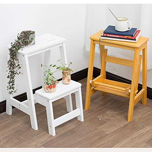 Taburete de 2 pasos Silla de escalera de madera, desplazados de las escaleras taburetes pequeños taburetes de pie Solución antideslizante para la biblioteca de casa Cocina de cocina escalera blanco