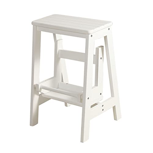 Taburete de 2 pasos Silla de escalera de madera, desplazados de las escaleras taburetes pequeños taburetes de pie Solución antideslizante para la biblioteca de casa Cocina de cocina escalera blanco