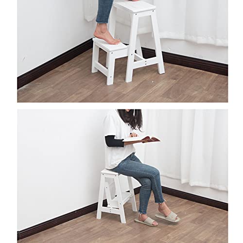 Taburete de 2 pasos Silla de escalera de madera, desplazados de las escaleras taburetes pequeños taburetes de pie Solución antideslizante para la biblioteca de casa Cocina de cocina escalera blanco