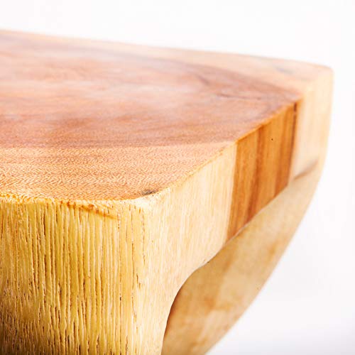 Taburete de madera natural y maciza con forma en espiral, 50 x 28 x 28 cm, adecuado también como mesa auxiliar, soporte para flores o macetas