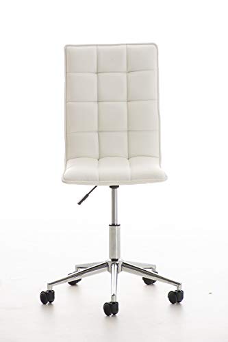 Taburete De Trabajo Peking Tapizado En Cuero PU I Silla De Oficina Sin Reposabrazos I Taburete con Ruedas & Regulable En Altura I Color:, Color:Blanco