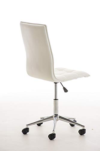 Taburete De Trabajo Peking Tapizado En Cuero PU I Silla De Oficina Sin Reposabrazos I Taburete con Ruedas & Regulable En Altura I Color:, Color:Blanco