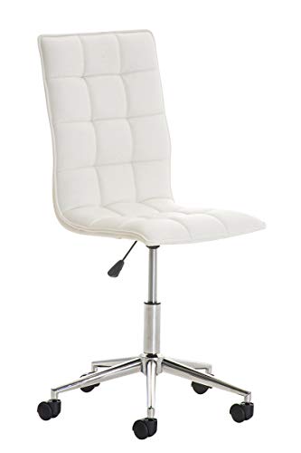 Taburete De Trabajo Peking Tapizado En Cuero PU I Silla De Oficina Sin Reposabrazos I Taburete con Ruedas & Regulable En Altura I Color:, Color:Blanco