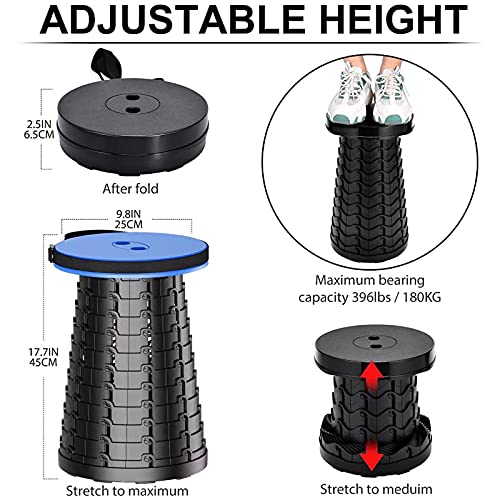 Taburete Plegable Portátil,Taburete de Camping y Taburetes Telescópico Portátil Silla Plegable de Altura Ajustable, para Exterior Acampar Pesca, Barbacoa, Montañismo, Carga Máxima de 180 Kg - Azul