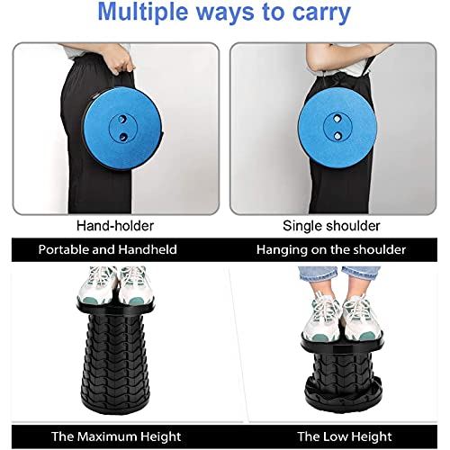 Taburete Plegable Portátil,Taburete de Camping y Taburetes Telescópico Portátil Silla Plegable de Altura Ajustable, para Exterior Acampar Pesca, Barbacoa, Montañismo, Carga Máxima de 180 Kg - Azul