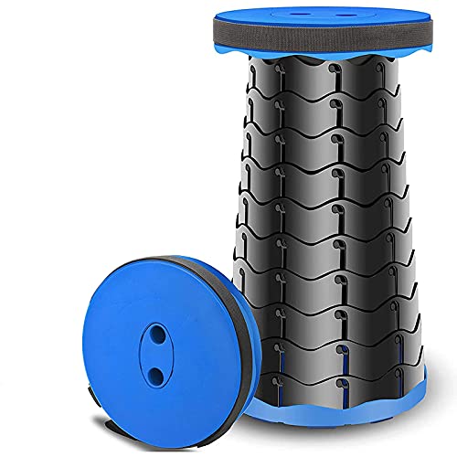Taburete Plegable Portátil,Taburete de Camping y Taburetes Telescópico Portátil Silla Plegable de Altura Ajustable, para Exterior Acampar Pesca, Barbacoa, Montañismo, Carga Máxima de 180 Kg - Azul