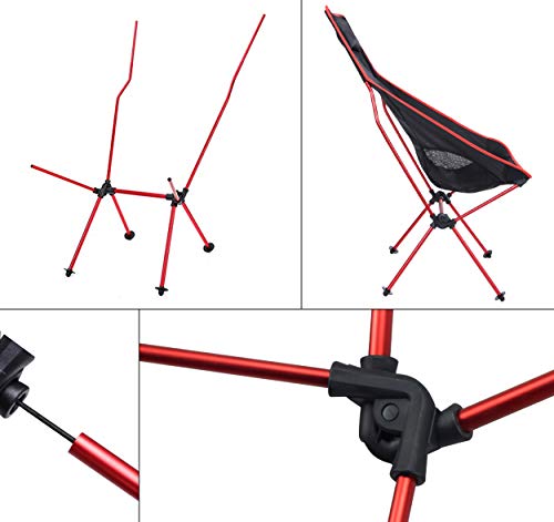 TAOPE Silla de Camping Plegable, Ligera, Portátil, para Exteriores, para Pesca, jardín, Senderismo, mochilero, Viajes, Barbacoa, Playa (Soporta hasta 220 Libras) -Rojo