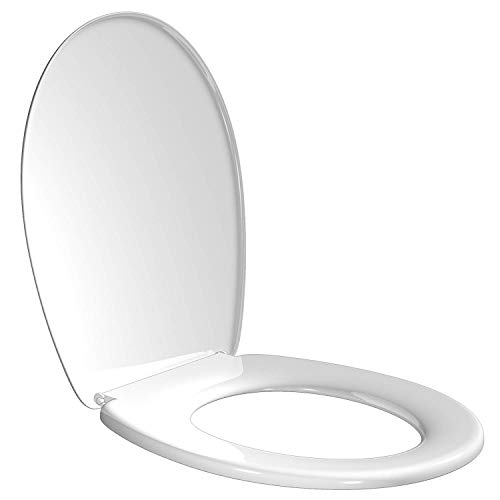 Tapa Wc Universal, Asiento Inodoro Taza Water Blanco de Plástico Fácil Instalación Fijación Ajustable Forma De O 45x36.5x5.2 Cm Estable Duradera Comodidad Asegurada