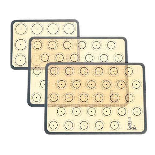 Tapete de silicona antiadherente para hornear, L¨¢mina de horno para Macaron, Galletas, Pasta, Pizza, Pan, Ecol¨®gico y Reutilizable, Resistente al calor, sin BPA, juego de 3 unidades, 42x30cm (Gris)
