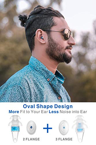 Tapones para los oídos para dormir, Eargrace 2 pares Forma oval Tapones para los oídos con reducción de ruido Tapones para los oídos de silicona suave ultraconfortables para dormir, trabajar (Azul)