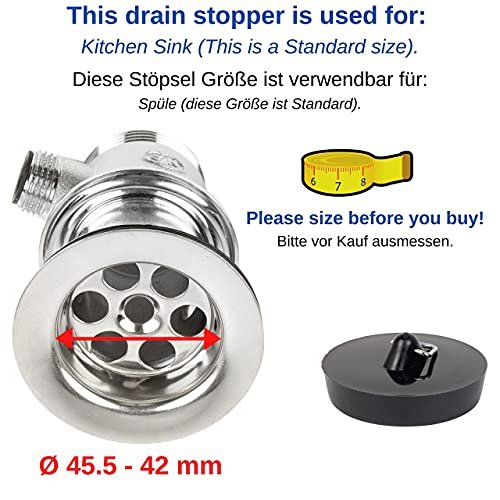 Tapones universales, Juego de 2, de Fregadero, de Cocina, para Desagües de 1-3/4", Ø 45.5 a 42 mm, PVC, Tapón de Drenaje para Fregadero de Cocina y Baño, Tapones para bañeras, drain stopper plug