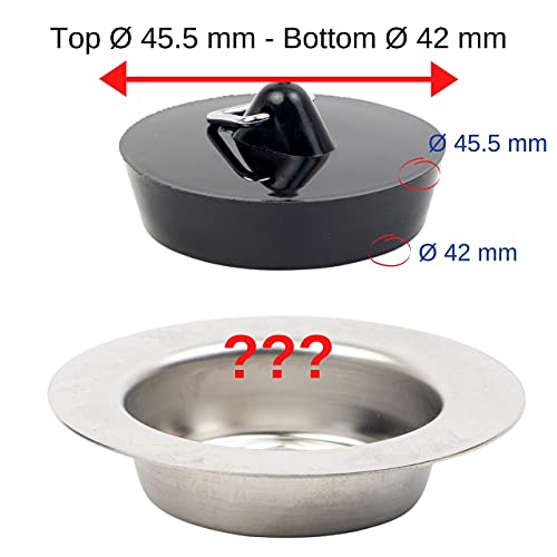 Tapones universales, Juego de 2, de Fregadero, de Cocina, para Desagües de 1-3/4", Ø 45.5 a 42 mm, PVC, Tapón de Drenaje para Fregadero de Cocina y Baño, Tapones para bañeras, drain stopper plug