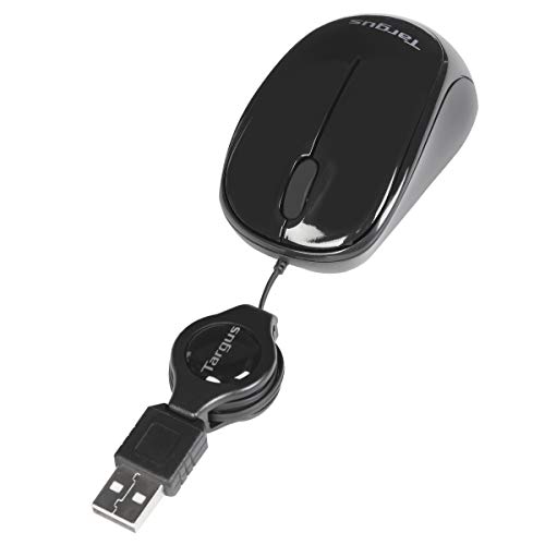 Targus Ratón Compacto con Blue Trace – Ratón de Ordenador con Cable retráctil – Ratón óptico con tecnología Blue Trace – Ratón para portátil de Viaje – Negro, AMU75EU