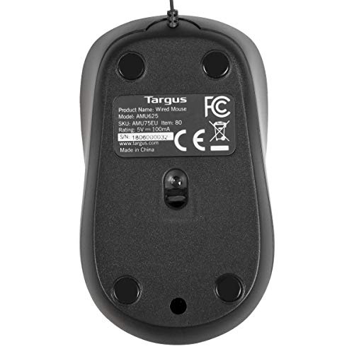 Targus Ratón Compacto con Blue Trace – Ratón de Ordenador con Cable retráctil – Ratón óptico con tecnología Blue Trace – Ratón para portátil de Viaje – Negro, AMU75EU