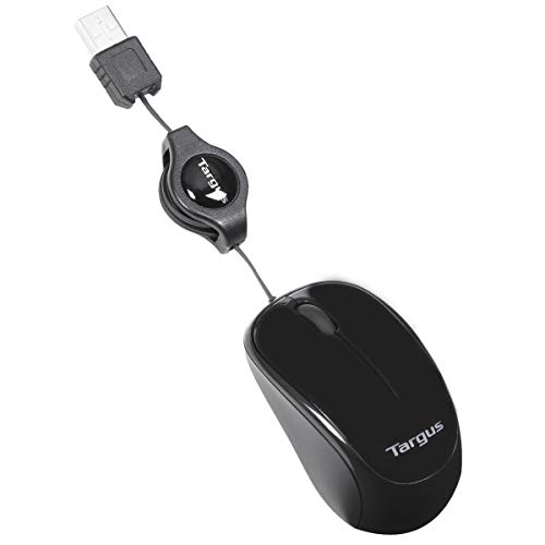 Targus Ratón Compacto con Blue Trace – Ratón de Ordenador con Cable retráctil – Ratón óptico con tecnología Blue Trace – Ratón para portátil de Viaje – Negro, AMU75EU