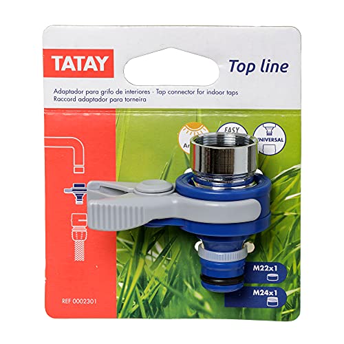 Tatay Adaptador Universal Top Line para Grifo de Interiores, Rosca Externa 24mm, Rosca Interna 22mm, Conector Universal, Protección Solar, Fácil Instalación, Azul