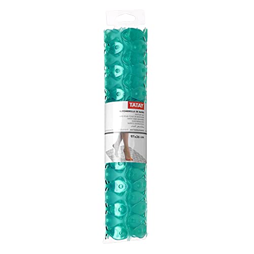 Tatay Alfombra de Bañera Antideslizante de PVC con Ventosas, Resistentes a Moho y Microbios, Anti-Bacteriano, Diseño Piscis, Turquesa. Medidas 97 x 36 cm