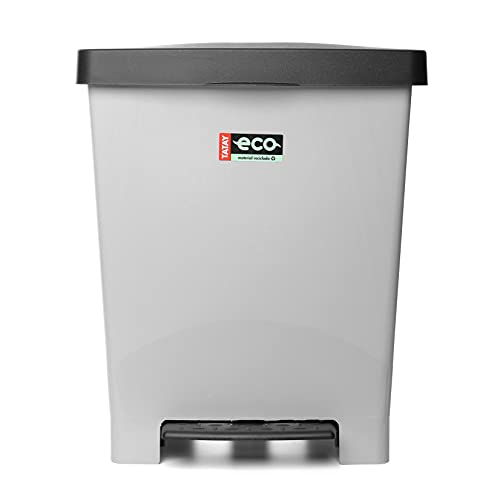 Tatay Cubo de Pedal Cubik, 23L de Capacidad, Pedal Retráctil, de Polipropileno, Libre de BPA, Bolsa Basura 30L. ECO, Color Gris . Medidas 33.5 x 30 x 39cm