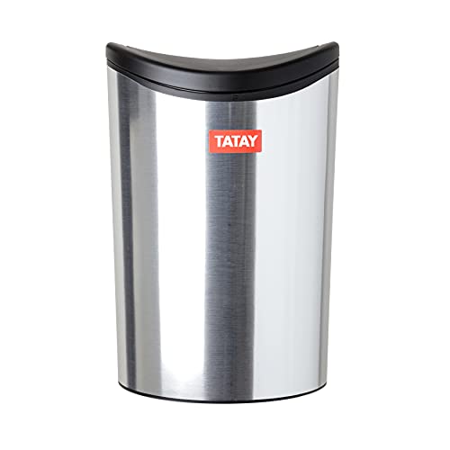 TATAY Papelera Baño con Tapa Basculante, 6L de Capacidad, de Polipropileno, Libre de BPA, Metalizado. Medidas 19 x 19 x 28 cm