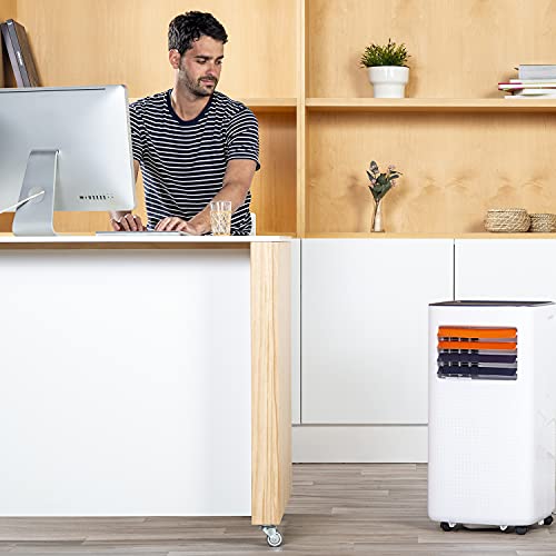 Taurus Temp Design + - Aire acondicionado portátil. Climatizador 4 en 1: calor, frío, deshumidificador y ventilador. Silencioso. Temporizador. Mando a distancia. Kit ventana. Ruedas. 2.6kW/2.1kW