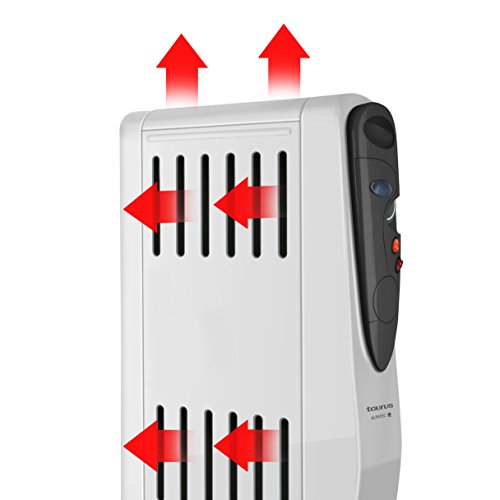 Taurus Tuareg 1500 Radiador de Aceite, Doble Efecto: radiación y convección, 3 Posiciones de Calor, humidificador Integrado, termostato Regulable, Ruedas, asa de Transporte, silencioso, W, Acero