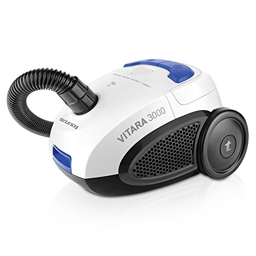 Taurus Vitara 3000 - Aspiradora de trineo con bolsa; compacto; filtro lavable; capacidad de la bolsa 2L; guardacable; ruedas con perfil de silicona; azul; blanco; negro