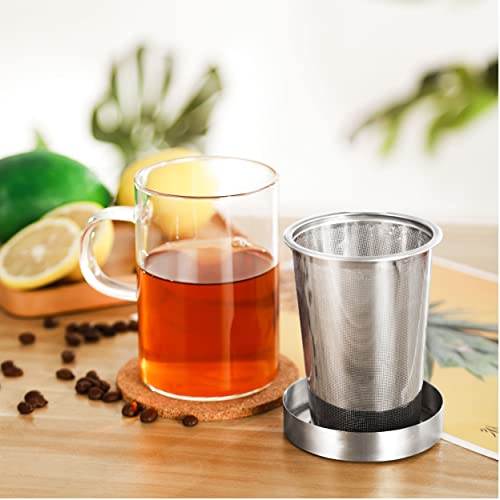 Taza de Te con Filtro y Tapa - Con Posavasos de Corcho - Vaso de Cristal de Borosilicato - Taza Grande de 400 ml