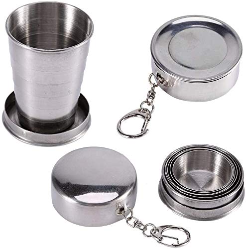 Taza Plegable de Acero Inoxidable 150ML/250ML, Taza De Metal Superior Bebida Apilable Viaje Al Aire Libre Taza Plegable Telescópica Camping Senderismo Botella Plegable Taza Contenedores (150ML)