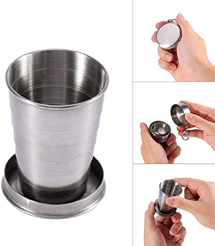 Taza Plegable de Acero Inoxidable 150ML/250ML, Taza De Metal Superior Bebida Apilable Viaje Al Aire Libre Taza Plegable Telescópica Camping Senderismo Botella Plegable Taza Contenedores (150ML)