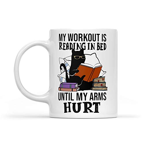 Tazas De Café Gato, Mi Entrenamiento Es Leer En La Cama Hasta Que Me Duelen Los Brazos Taza Cerámica Lindo Tazas Para Té Hombre Colegas 330Ml
